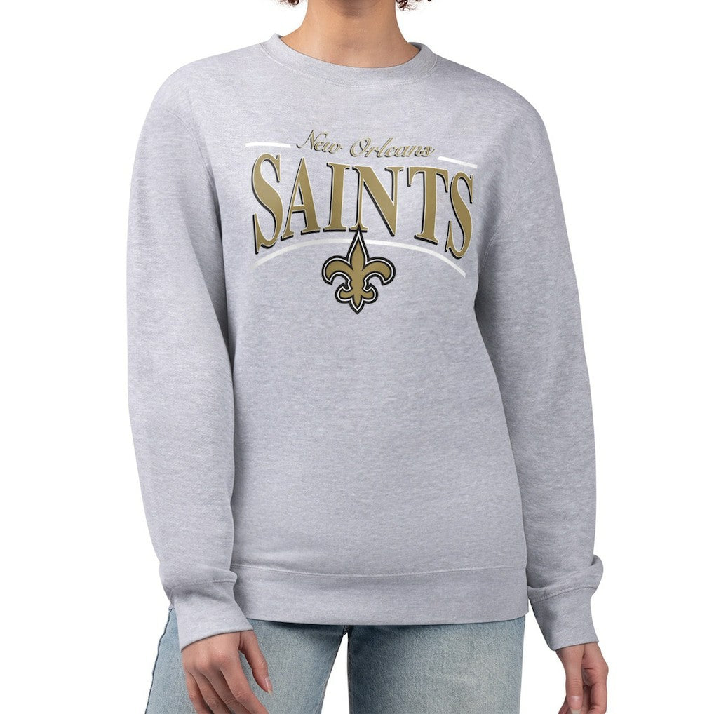 New Orleans Saints Starter Women's Arch Stripe Fleece Pullover Sweatshirt Gray - NFL