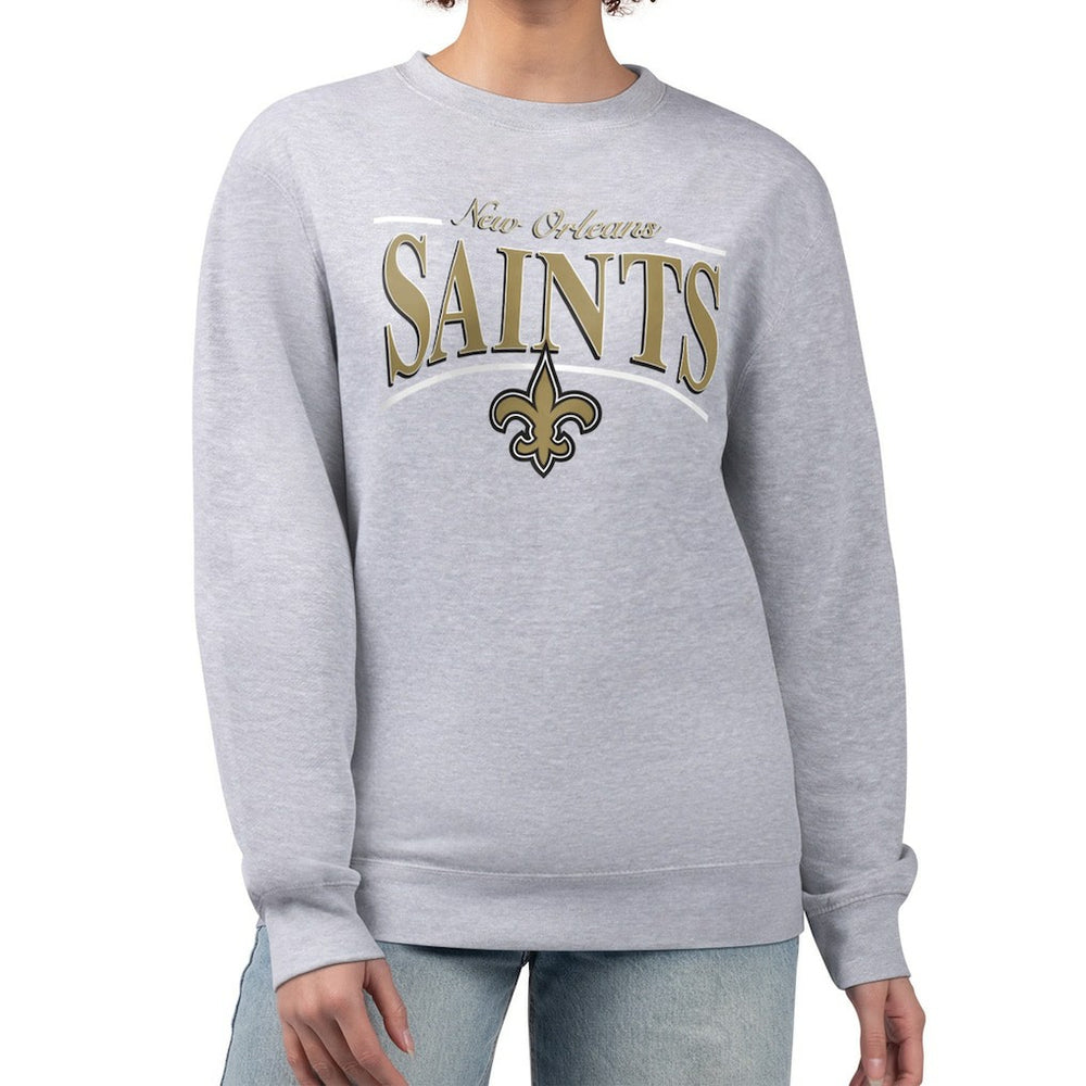 New Orleans Saints Starter Women's Arch Stripe Fleece Pullover Sweatshirt Gray - NFL