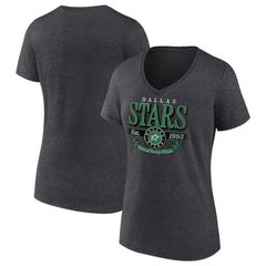 Dallas Stars - Women's Retro Banner V-Neck T-Shirt Charcoal