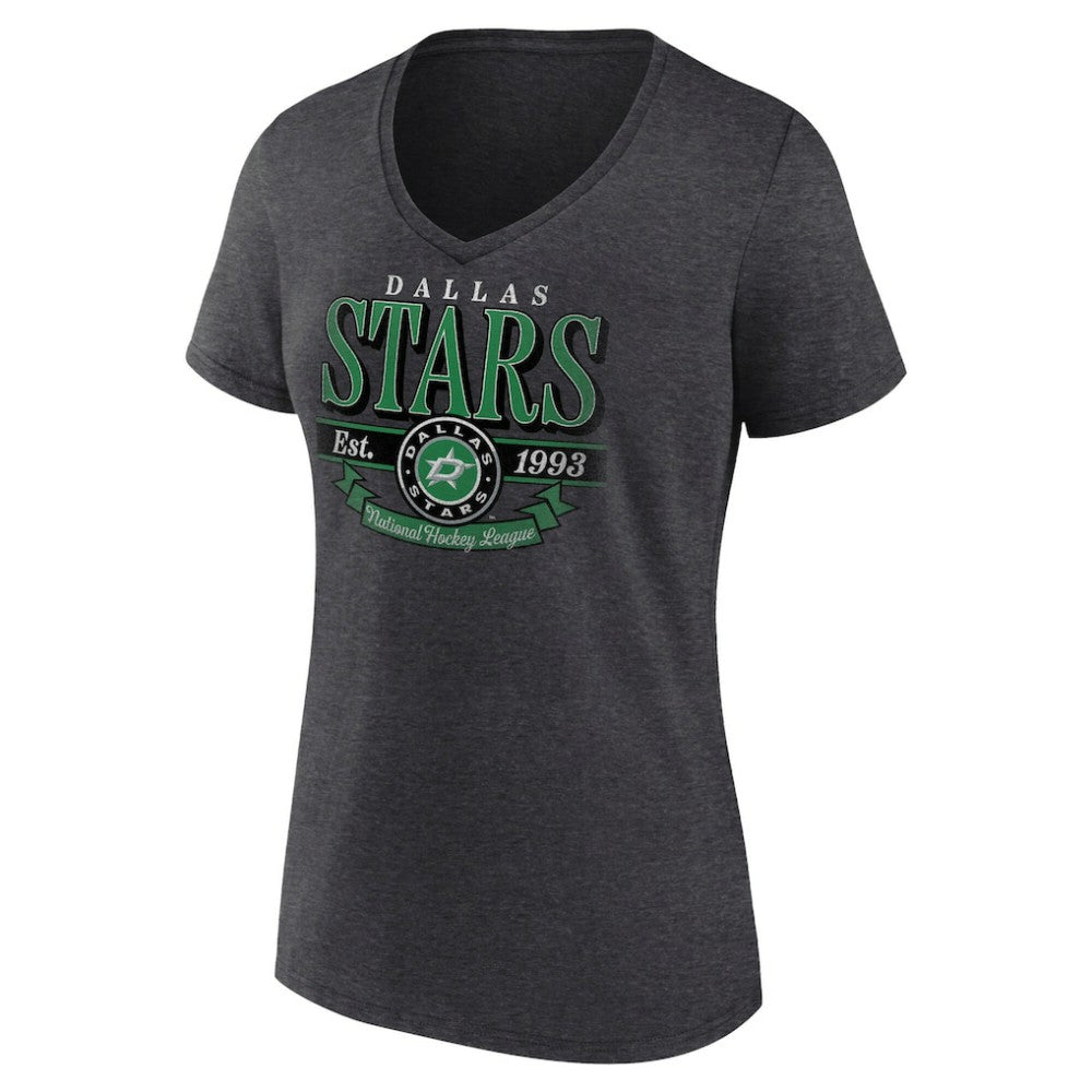Dallas Stars - Women's Retro Banner V-Neck T-Shirt Charcoal