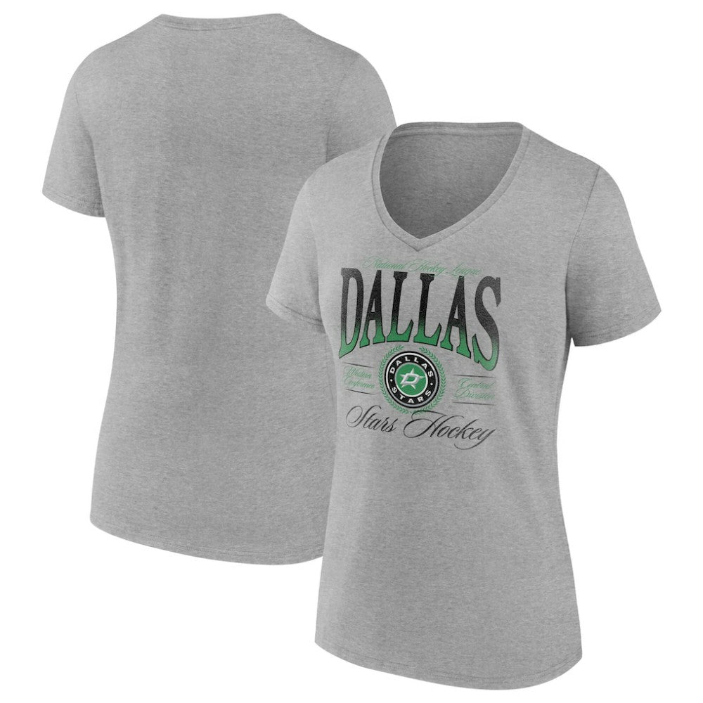 Dallas Stars - Women's Retro Script V-Neck T-Shirt Gray