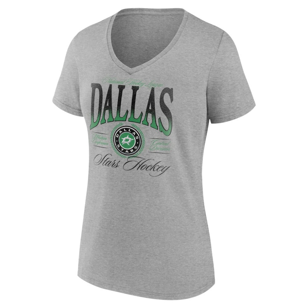 Dallas Stars - Women's Retro Script V-Neck T-Shirt Gray