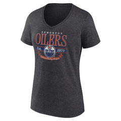 Edmonton Oilers - Women's Retro Banner V-Neck T-Shirt Charcoal