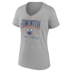 Edmonton Oilers - Women's Retro Script V-Neck T-Shirt Gray