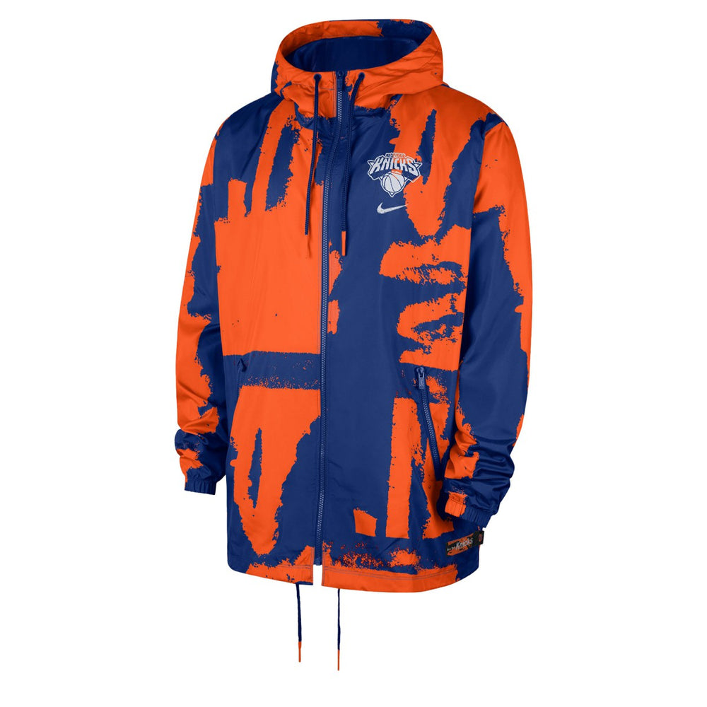 Nike - New York Knicks Courtside Club Premium Woven Full-Zip Hooded Jacket - Blue/Orange