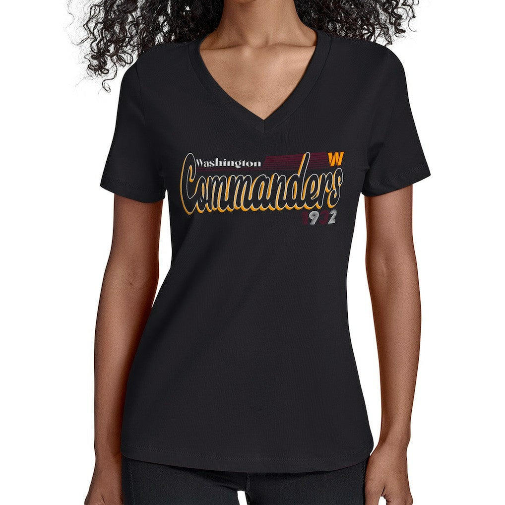 Washington Commanders Starter Women's Groovy Script V-Neck T-Shirt Black - NFL