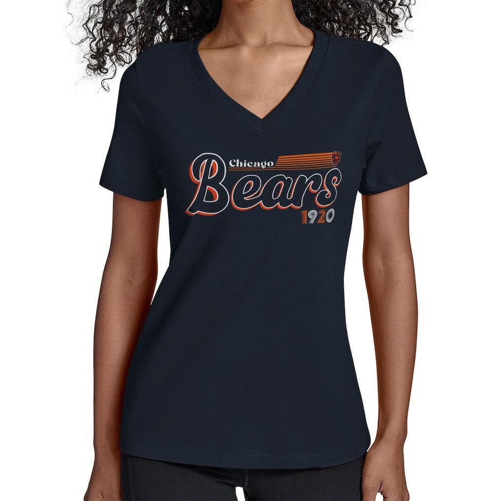 Chicago Bears Starter Women's Groovy Script V-Neck T-Shirt Navy - NFL