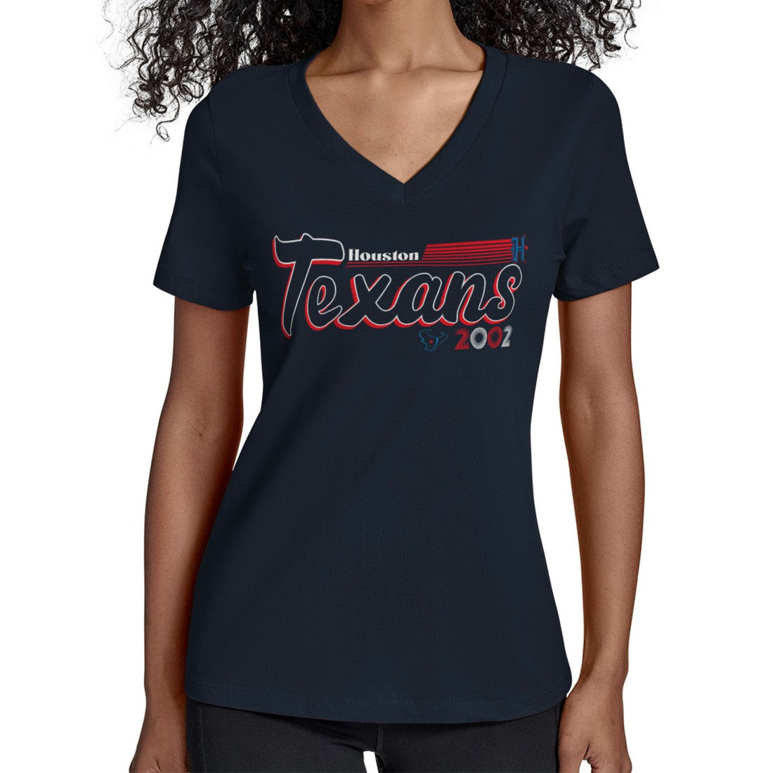 Houston Texans Starter Women's Groovy Script V-Neck T-Shirt Navy - NFL