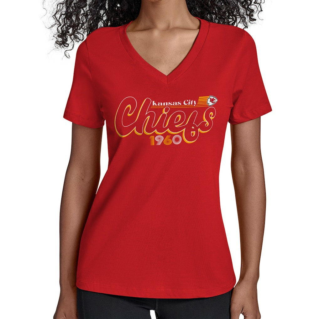 Kansas City Chiefs Starter Women's Groovy Script V-Neck T-Shirt Red - NFL