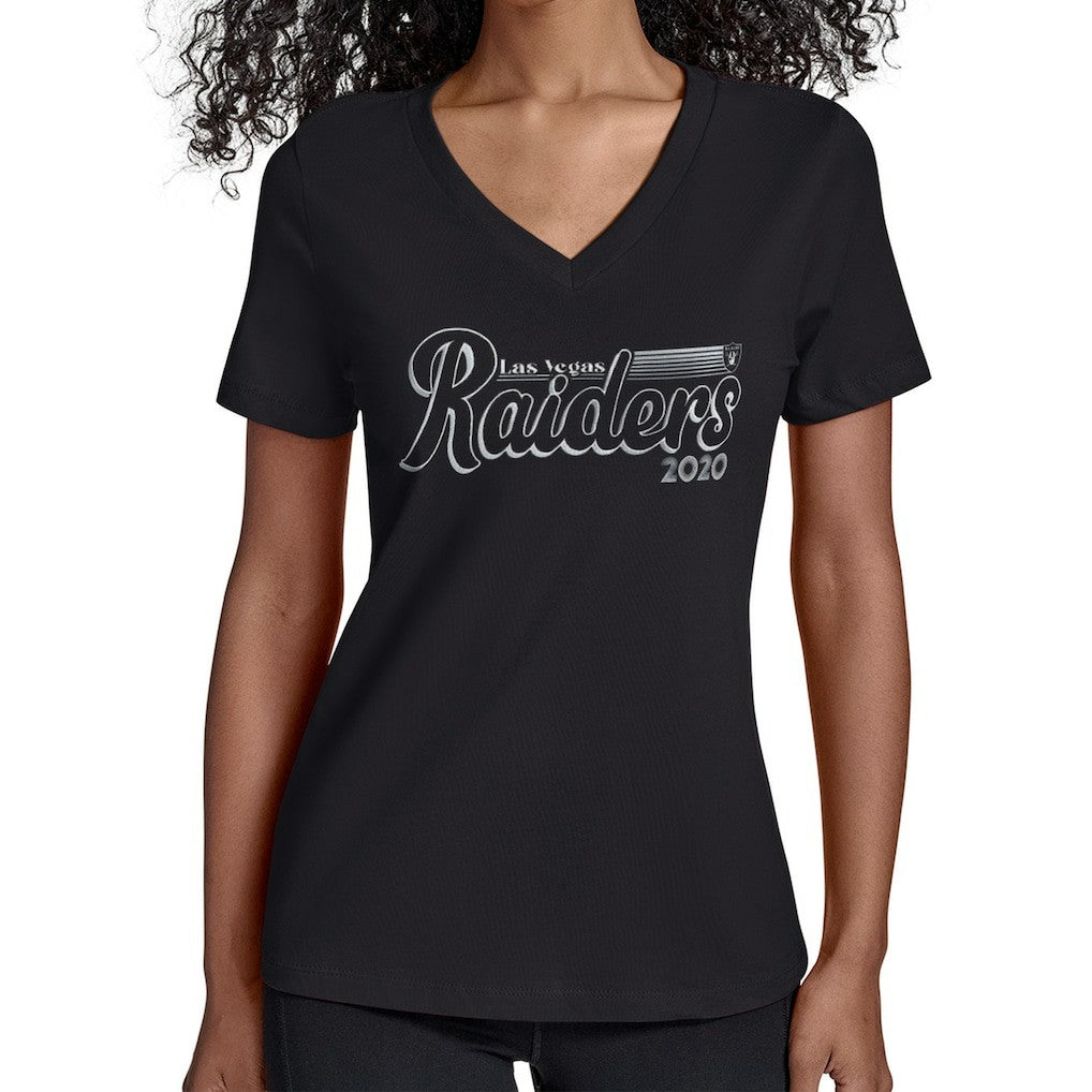 Las Vegas Raiders Starter Women's Groovy Script V-Neck T-Shirt Black - NFL