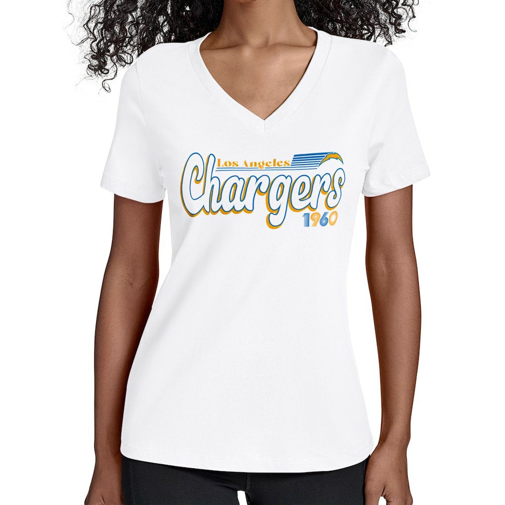 Los Angeles Chargers Starter Women's Groovy Script V-Neck T-Shirt White - NFL