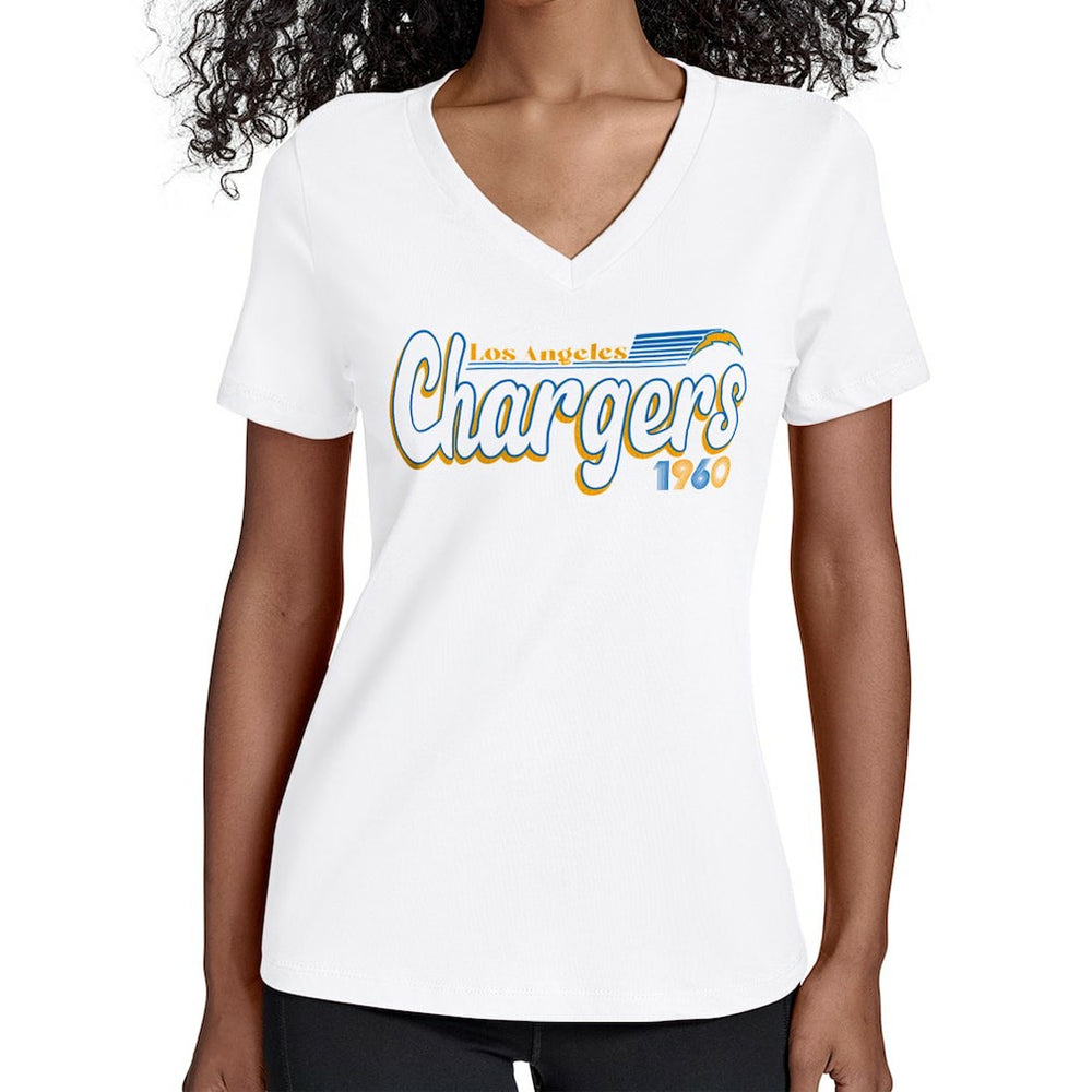 Los Angeles Chargers Starter Women's Groovy Script V-Neck T-Shirt White - NFL