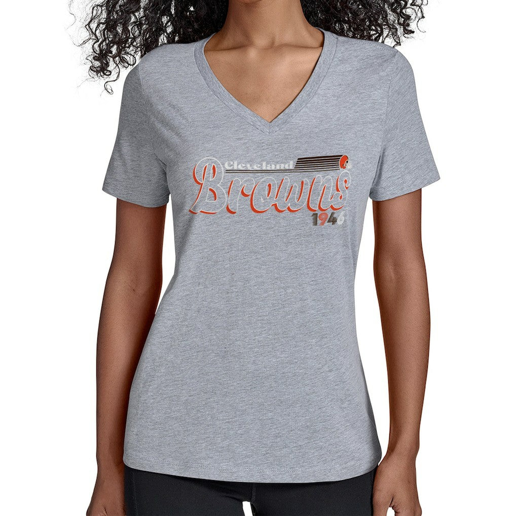 Cleveland Browns Starter Women's Groovy Script V-Neck T-Shirt Gray - NFL