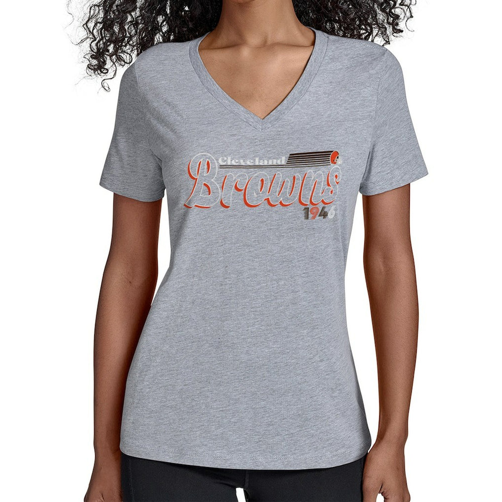 Cleveland Browns Starter Women's Groovy Script V-Neck T-Shirt Gray - NFL