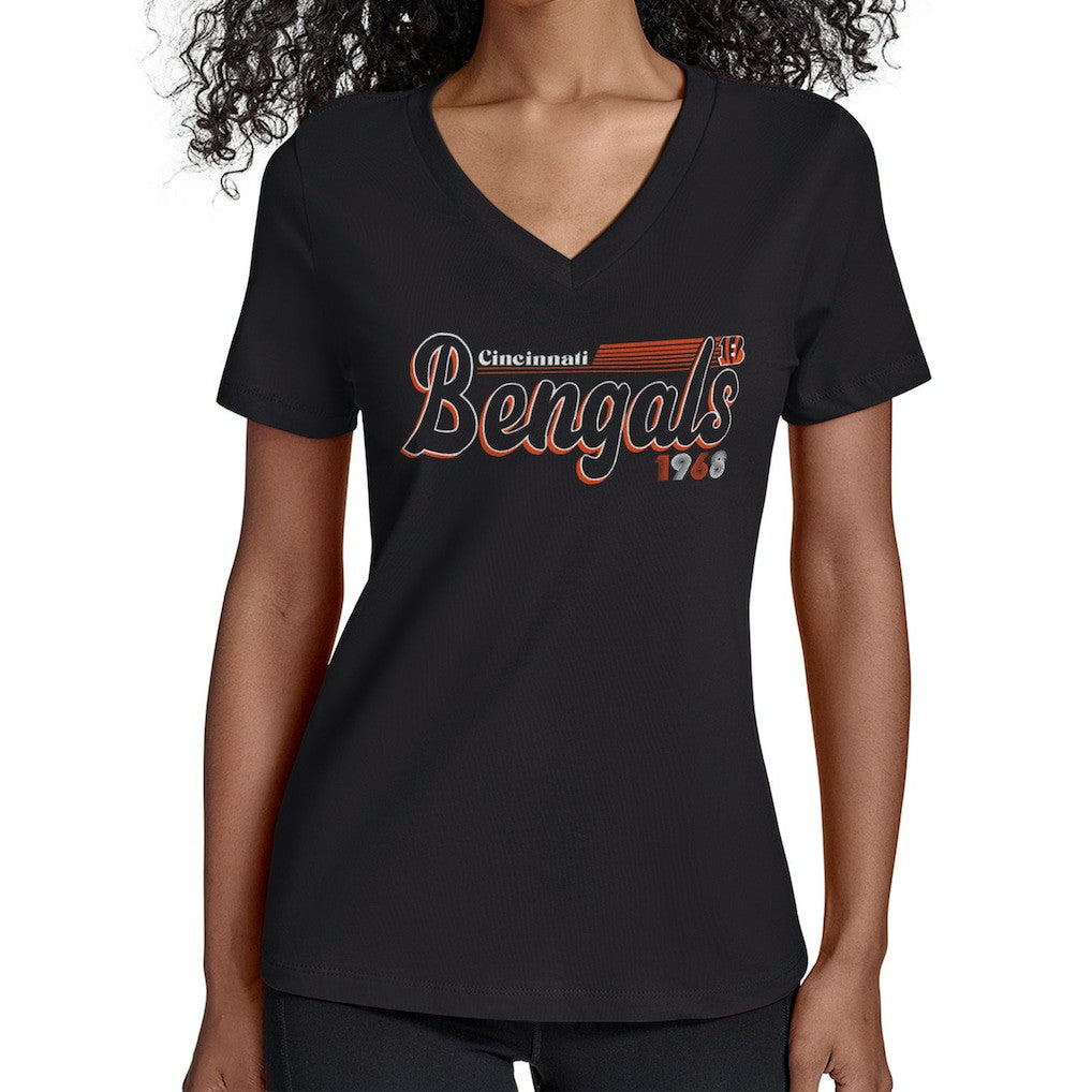 Cincinnati Bengals Starter Women's Groovy Script V-Neck T-Shirt Black - NFL