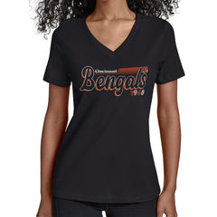 Cincinnati Bengals Starter Women's Groovy Script V-Neck T-Shirt Black - NFL