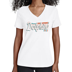 Miami Dolphins Starter Women's Groovy Script V-Neck T-Shirt White - NFL