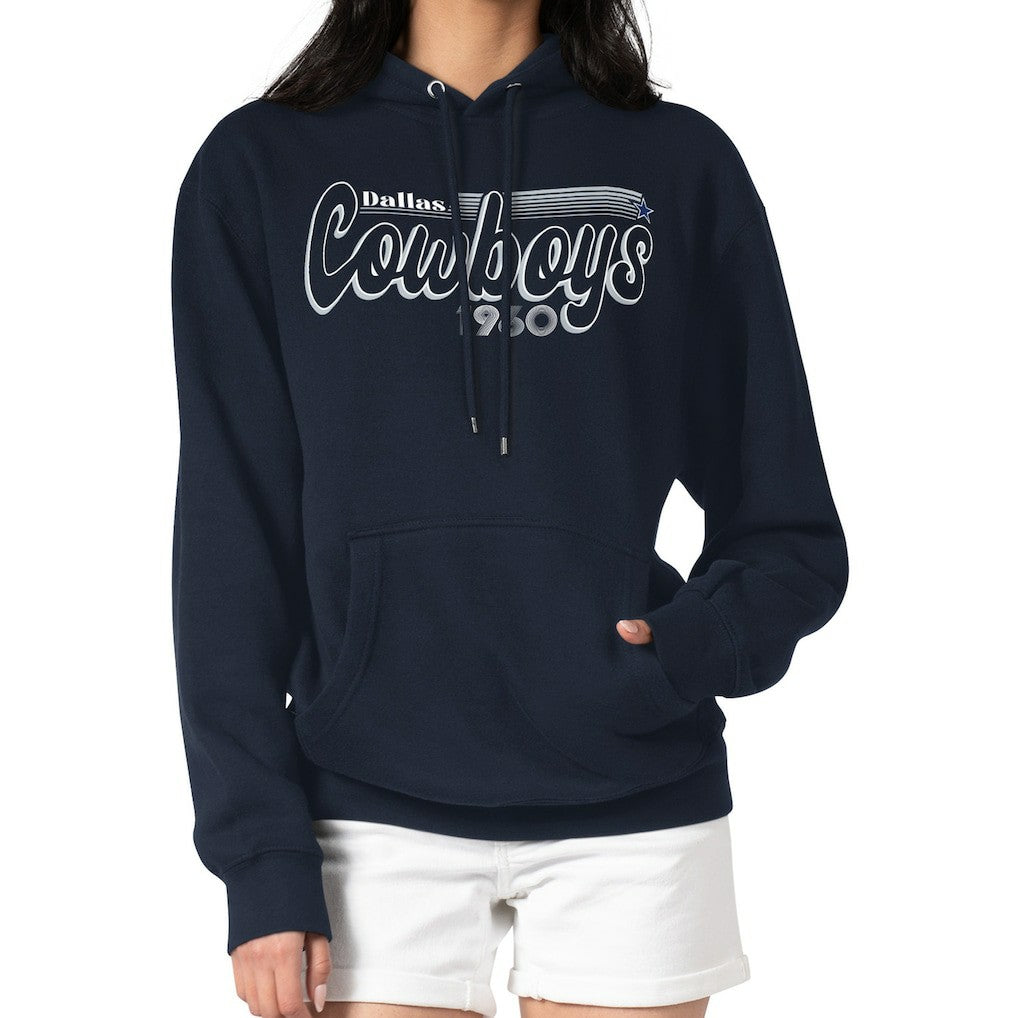 Dallas Cowboys Starter Women's Groovy Script Pullover Hoodie Navy - NFL