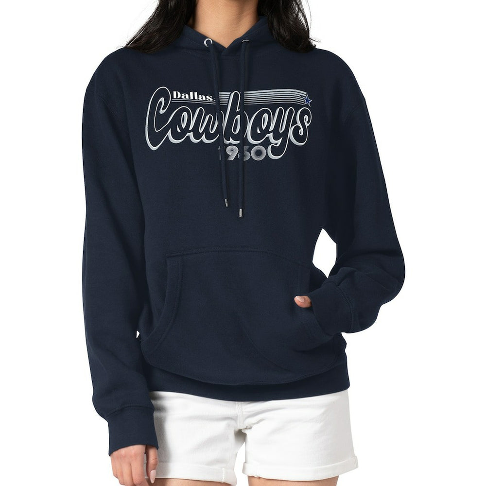 Dallas Cowboys Starter Women's Groovy Script Pullover Hoodie Navy - NFL