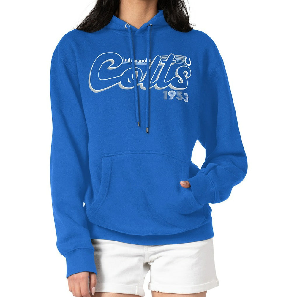 Indianapolis Colts Starter Women's Groovy Script Pullover Hoodie Royal - NFL