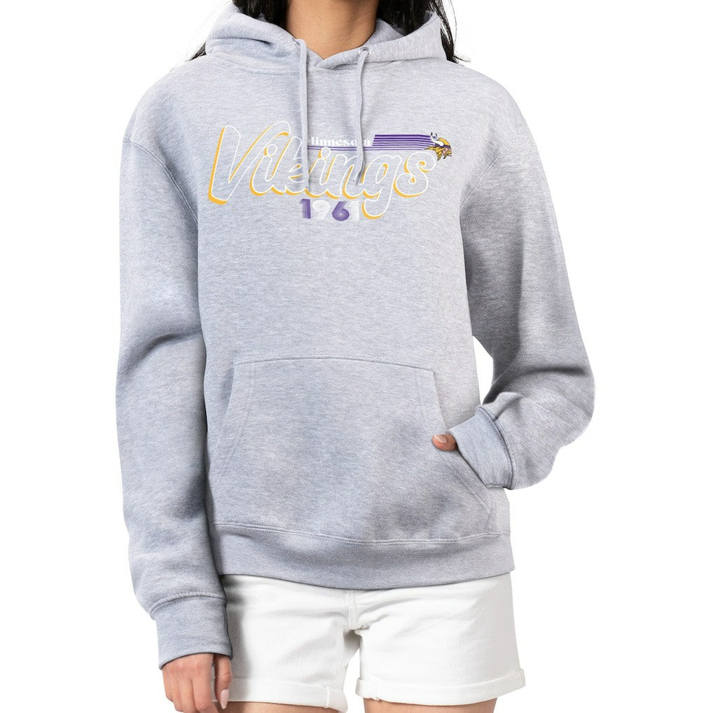 Minnesota Vikings Starter Women's Groovy Script Pullover Hoodie Gray - NFL