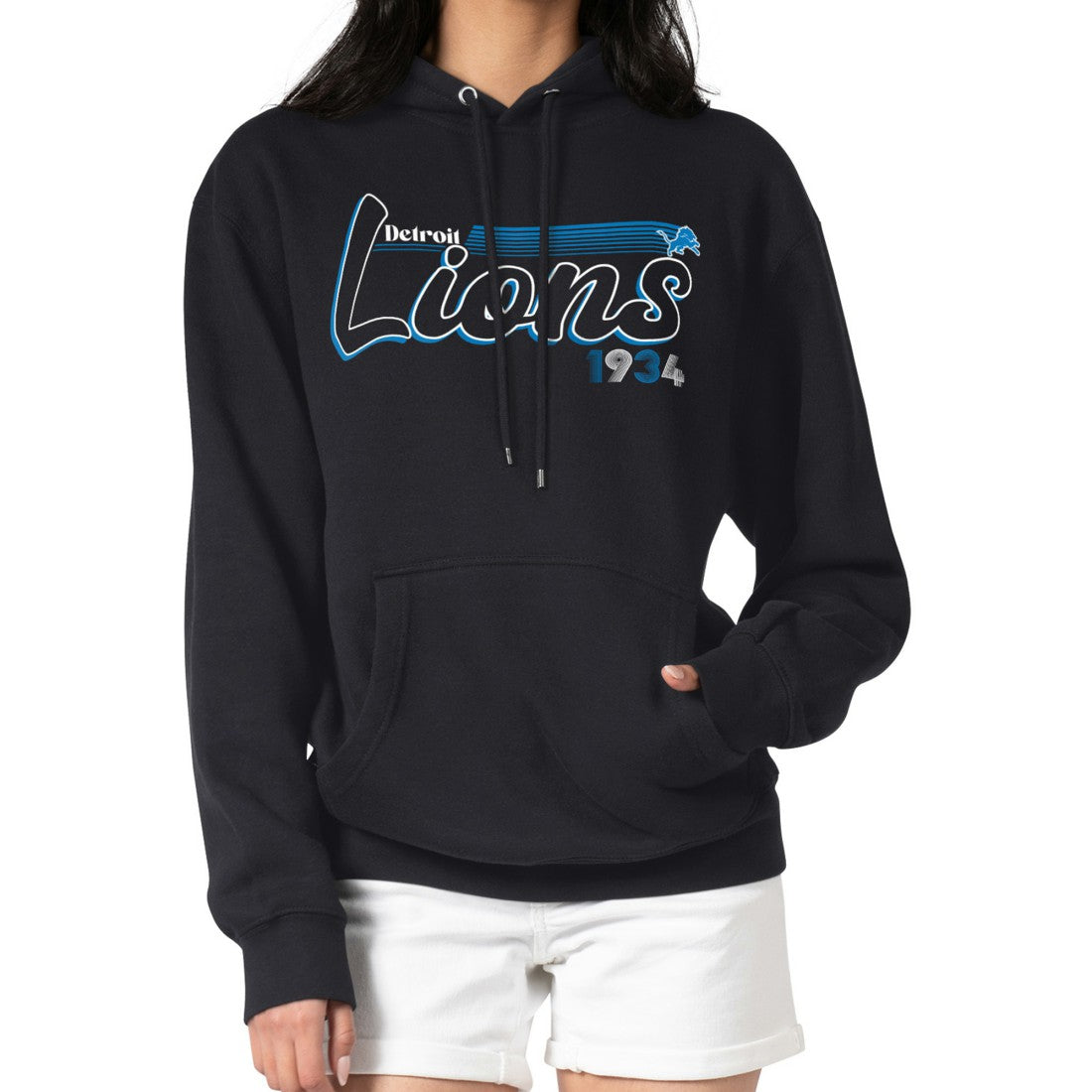 Detroit Lions Starter Women's Groovy Script Pullover Hoodie Black - NFL
