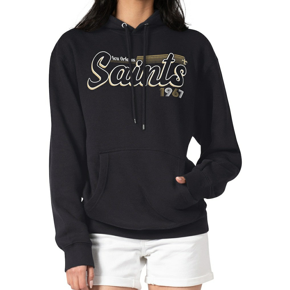 New Orleans Saints Starter Women's Groovy Script Pullover Hoodie Black - NFL