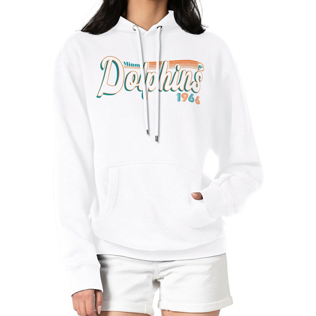 Miami Dolphins Starter Women's Throwback Groovy Script Pullover Hoodie White - NFL