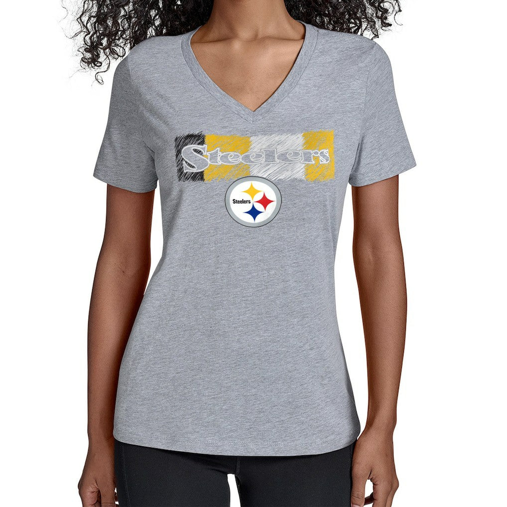 Pittsburgh Steelers Starter Women's Color Shading V-Neck T-Shirt Gray - NFL