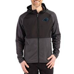 Carolina Panthers Cutter & Buck Peshastin Eco Fleece Recycled Raglan Full-Zip Tri-Blend Hybrid Jacket Heather Black - NFL