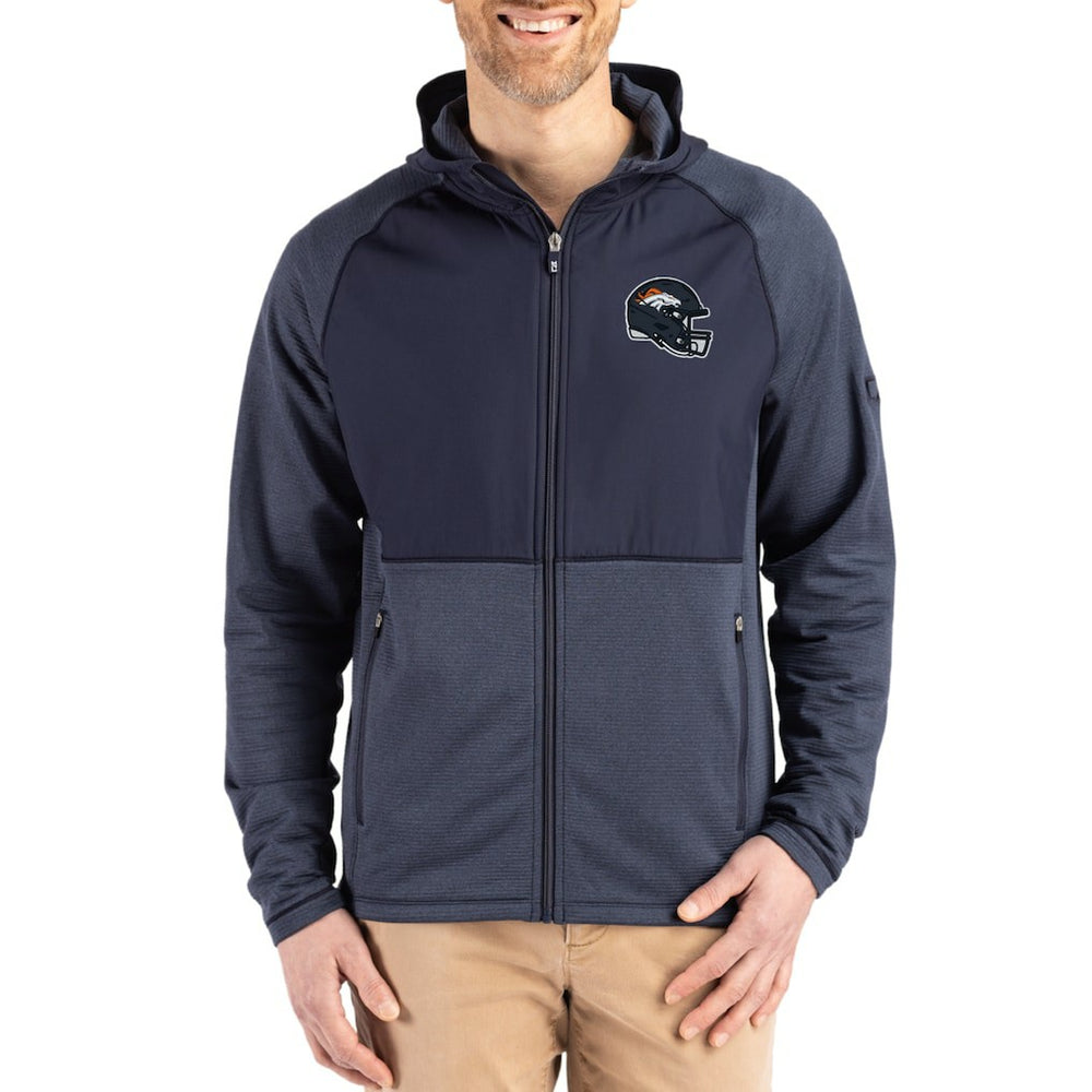 Denver Broncos Cutter & Buck Peshastin Eco Fleece Recycled Raglan Full-Zip Tri-Blend Hybrid Jacket Heather Navy - NFL