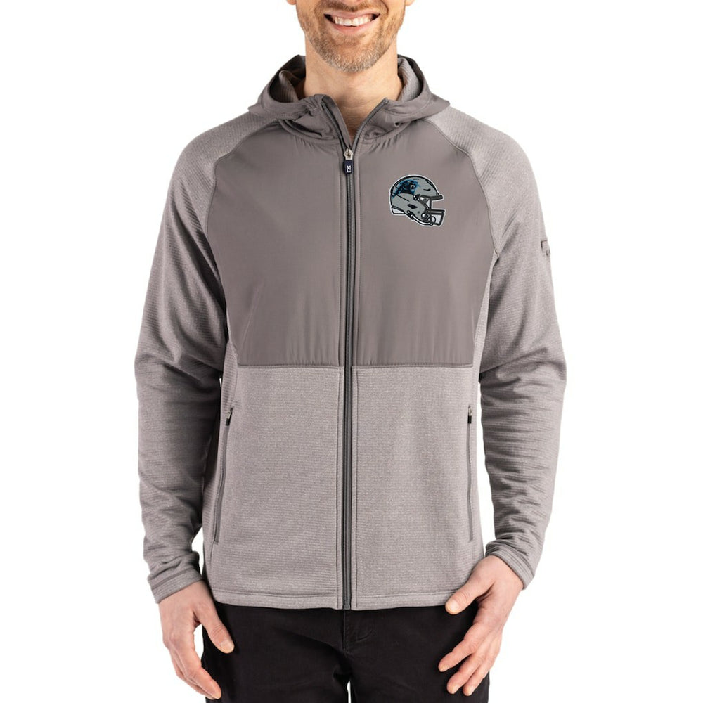 Carolina Panthers Cutter & Buck Peshastin Eco Fleece Recycled Raglan Full-Zip Tri-Blend Hybrid Jacket Heather Gray - NFL