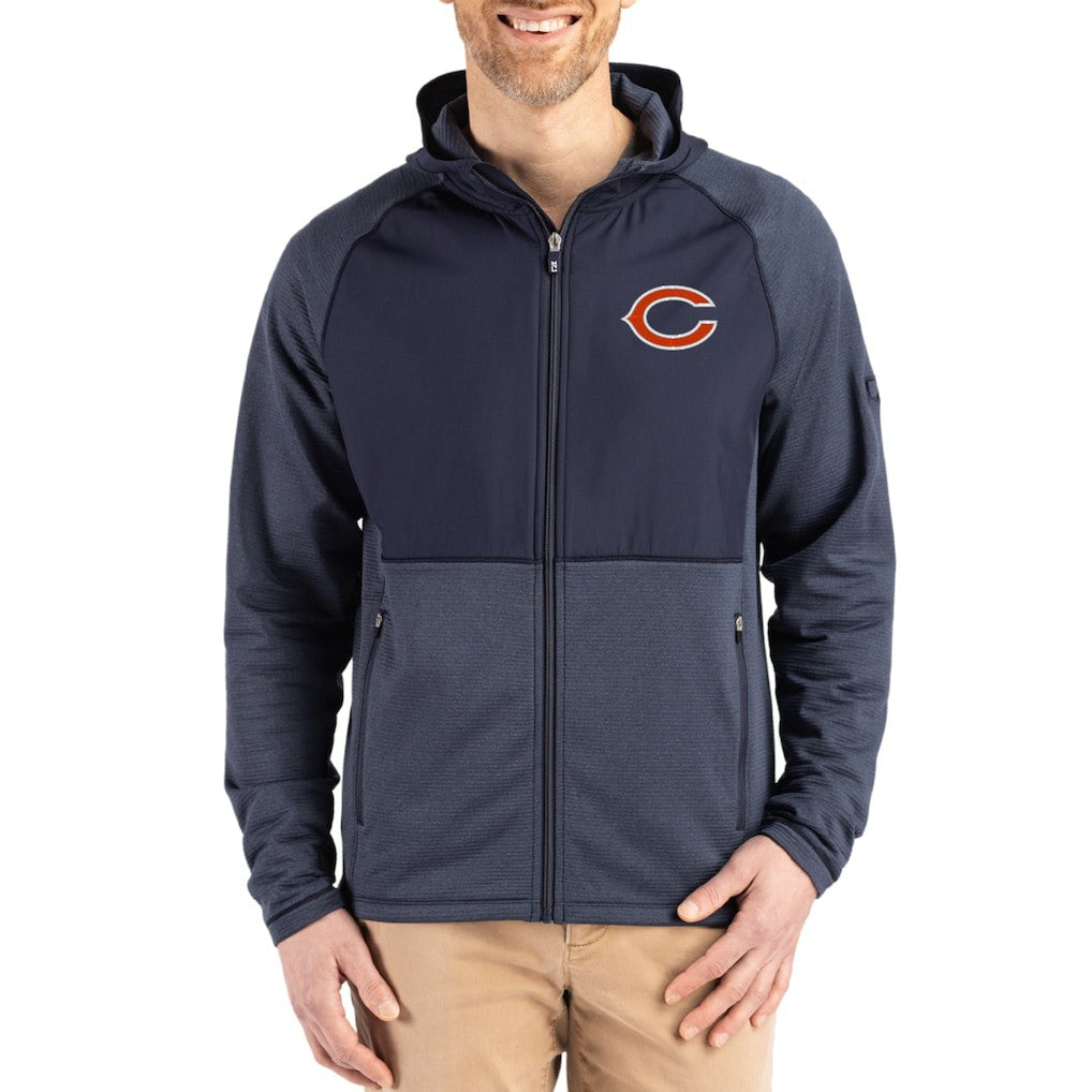 Chicago Bears Cutter & Buck Peshastin Eco Fleece Recycled Raglan Full-Zip Tri-Blend Hybrid Jacket Heather Navy - NFL