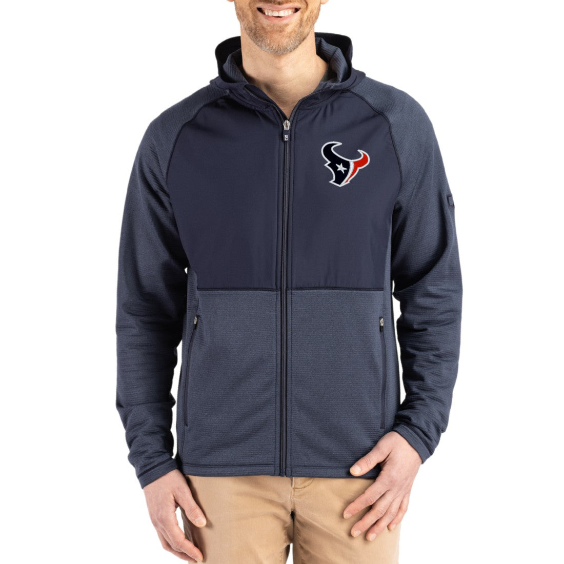 Houston Texans Cutter & Buck Peshastin Eco Fleece Recycled Raglan Full-Zip Tri-Blend Hybrid Jacket Heather Navy - NFL