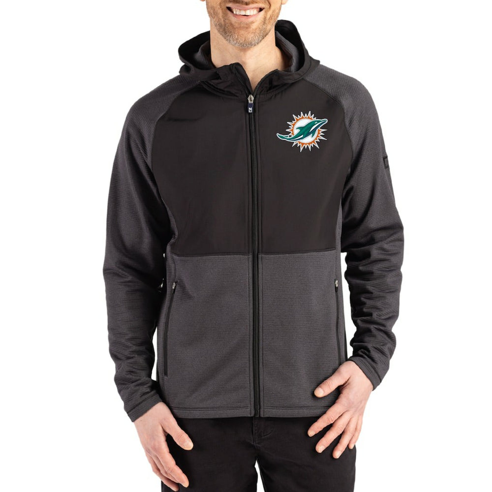 Miami Dolphins Cutter & Buck Peshastin Eco Fleece Recycled Raglan Full-Zip Tri-Blend Hybrid Jacket Heather Black - NFL