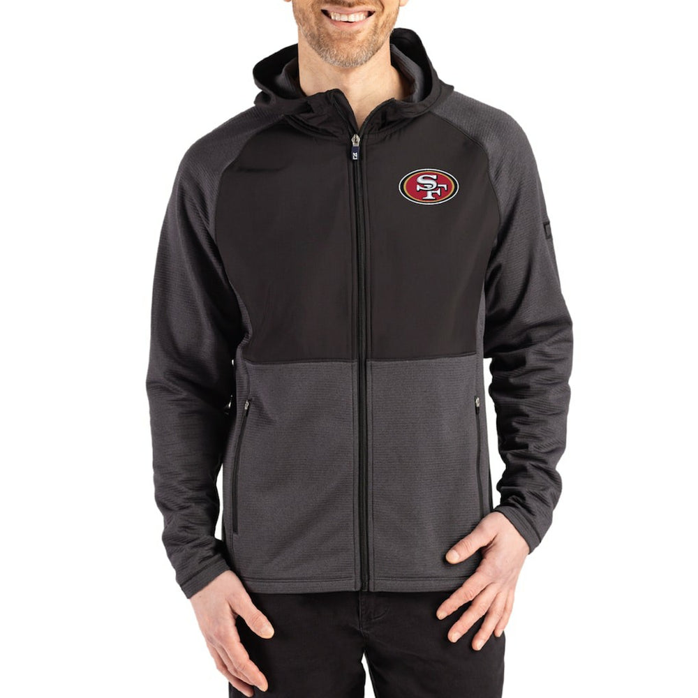 San Francisco 49ers Cutter & Buck Peshastin Eco Fleece Recycled Raglan Full-Zip Tri-Blend Hybrid Jacket Heather Black - NFL