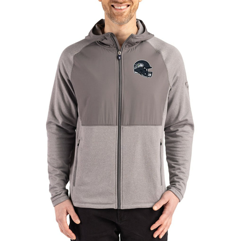 Seattle Seahawks Cutter & Buck Peshastin Eco Fleece Recycled Raglan Full-Zip Tri-Blend Hybrid Jacket Heather Gray - NFL