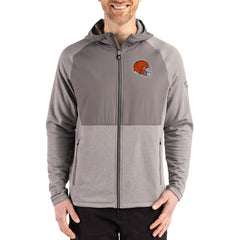 Cleveland Browns Cutter & Buck Peshastin Eco Fleece Recycled Raglan Full-Zip Tri-Blend Hybrid Jacket Heather Gray - NFL