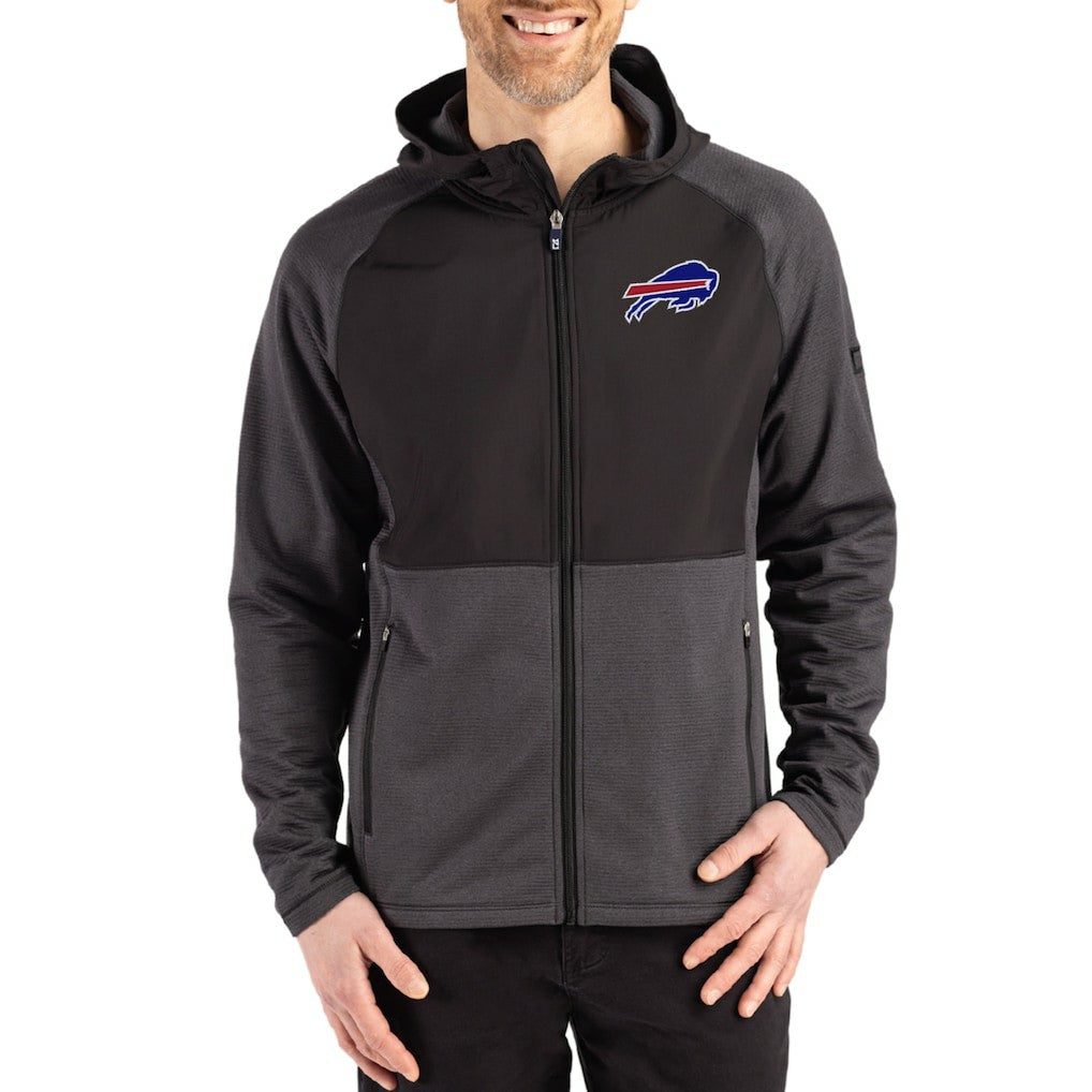 Buffalo Bills Cutter & Buck Peshastin Eco Fleece Recycled Raglan Full-Zip Tri-Blend Hybrid Jacket Heather Black - NFL