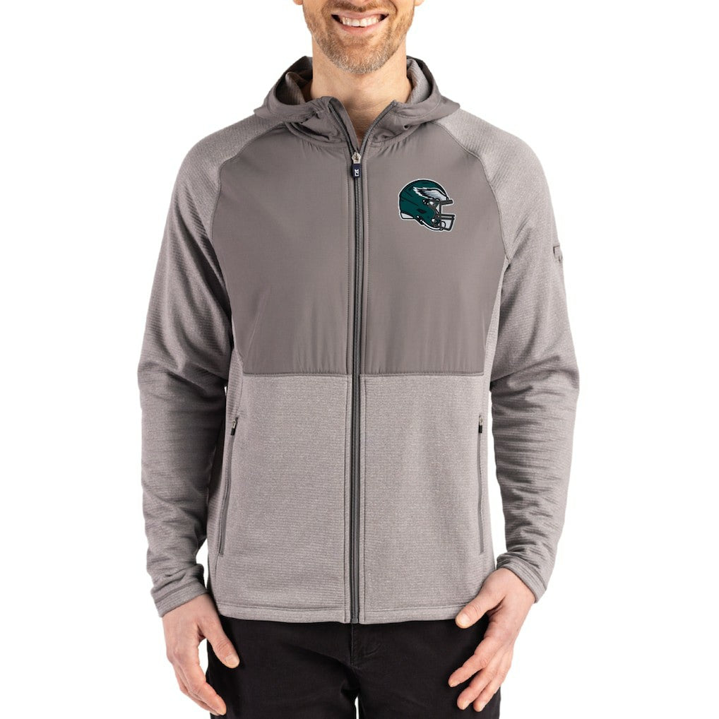 Philadelphia Eagles Cutter & Buck Peshastin Eco Fleece Recycled Raglan Full-Zip Tri-Blend Hybrid Jacket Heather Gray - NFL