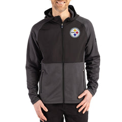 Pittsburgh Steelers Cutter & Buck Peshastin Eco Fleece Recycled Raglan Full-Zip Tri-Blend Hybrid Jacket Heather Black - NFL