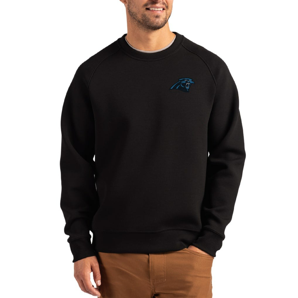 Carolina Panthers Cutter & Buck Primary Logo Roam Recycled Raglan Pullover Sweatshirt Black - NFL
