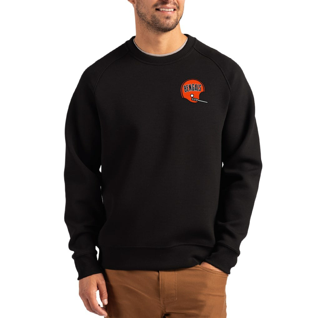 Cincinnati Bengals Cutter & Buck Throwback Roam Recycled Raglan Pullover Sweatshirt Black - NFL