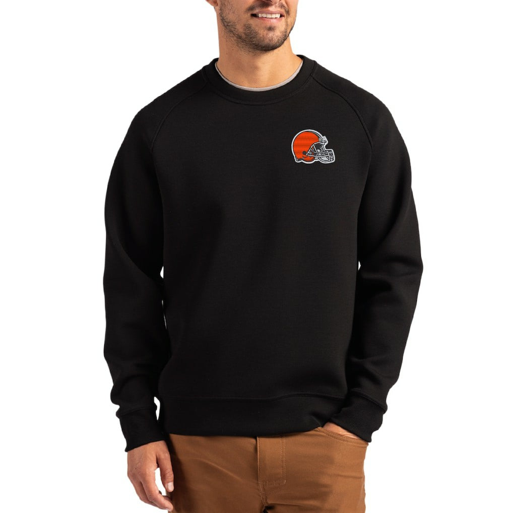 Cleveland Browns Cutter & Buck Primary Logo Roam Recycled Raglan Pullover Sweatshirt Black - NFL
