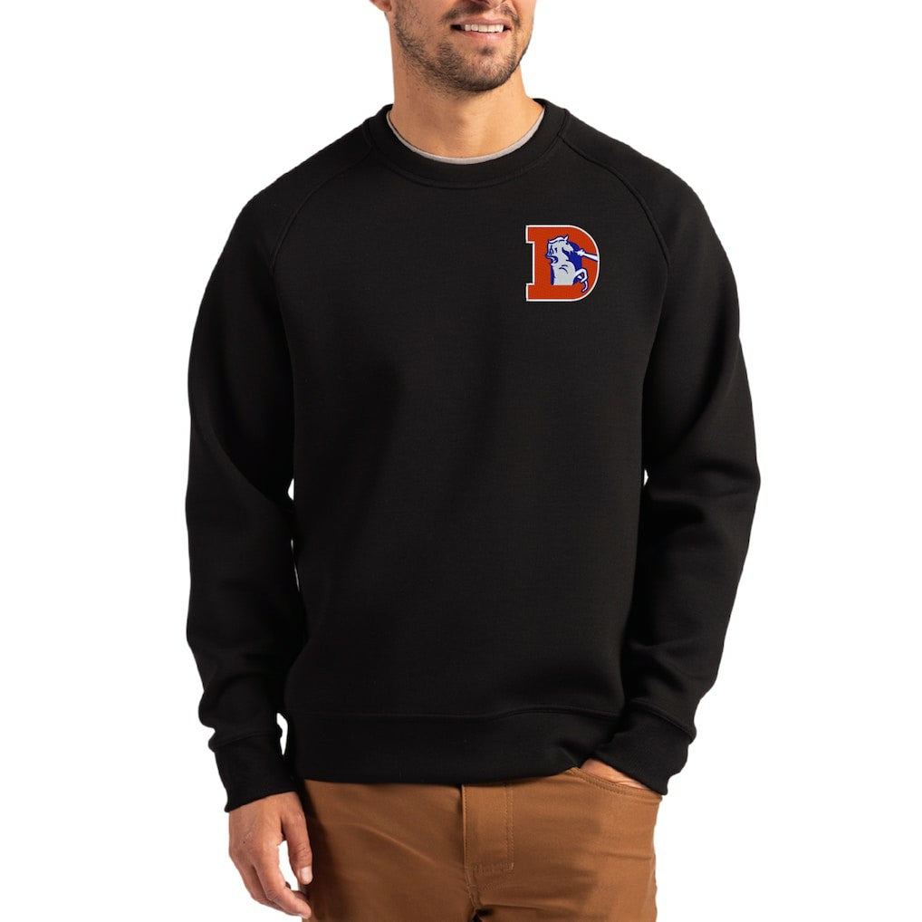 Denver Broncos Cutter & Buck Throwback Roam Recycled Raglan Pullover Sweatshirt Black - NFL