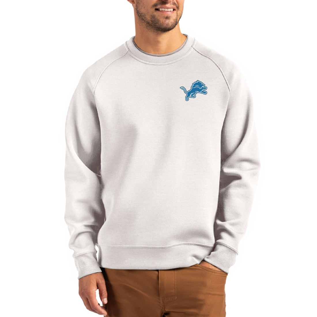 Detroit Lions Cutter & Buck Primary Logo Roam Recycled Raglan Pullover Sweatshirt Gray - NFL