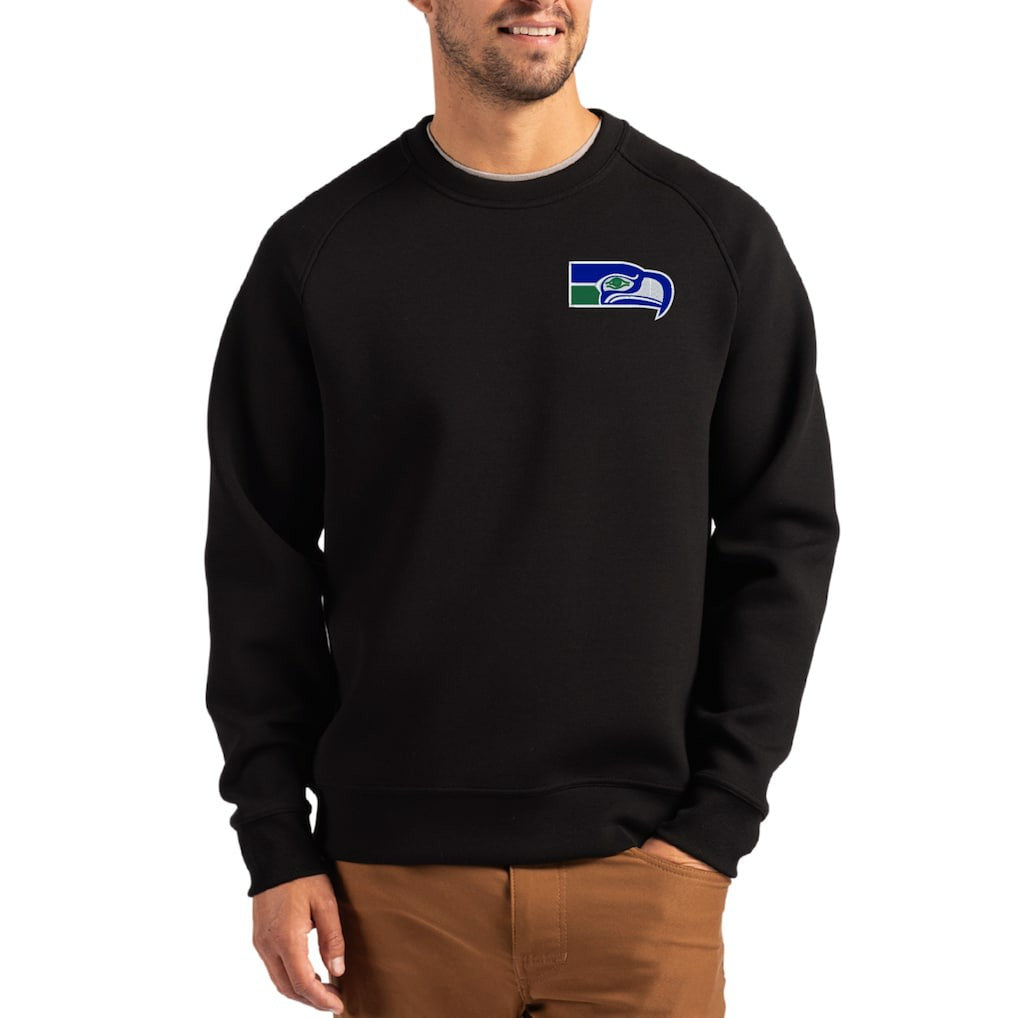 Seattle Seahawks Cutter & Buck Throwback Roam Recycled Raglan Pullover Sweatshirt Black - NFL