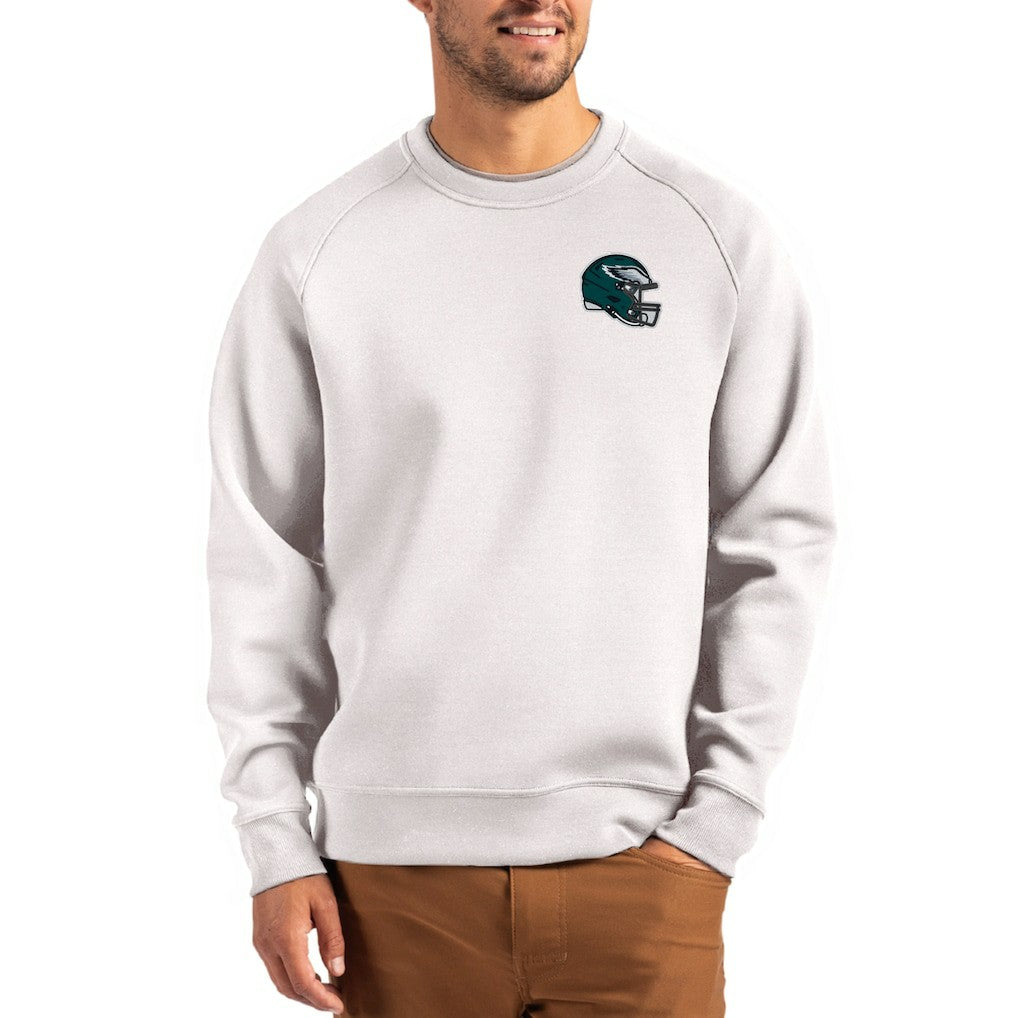 Philadelphia Eagles Cutter & Buck Helmet Roam Recycled Raglan Pullover Sweatshirt Gray - NFL