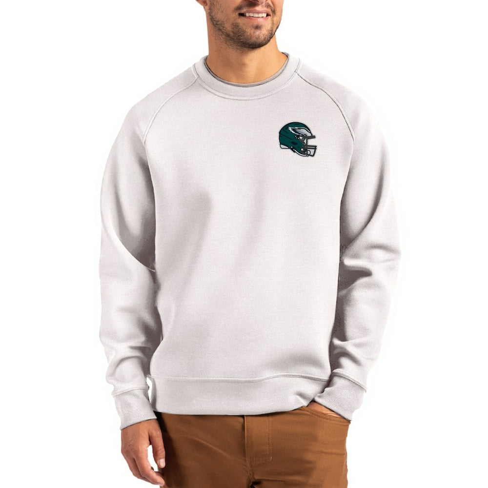 Philadelphia Eagles Cutter & Buck Helmet Roam Recycled Raglan Pullover Sweatshirt Gray - NFL