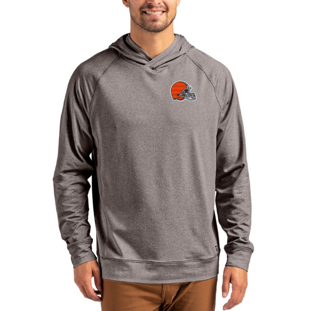 Cleveland Browns Cutter & Buck Adapt Knit Recycled Raglan Pullover Hoodie Heather Gray - NFL